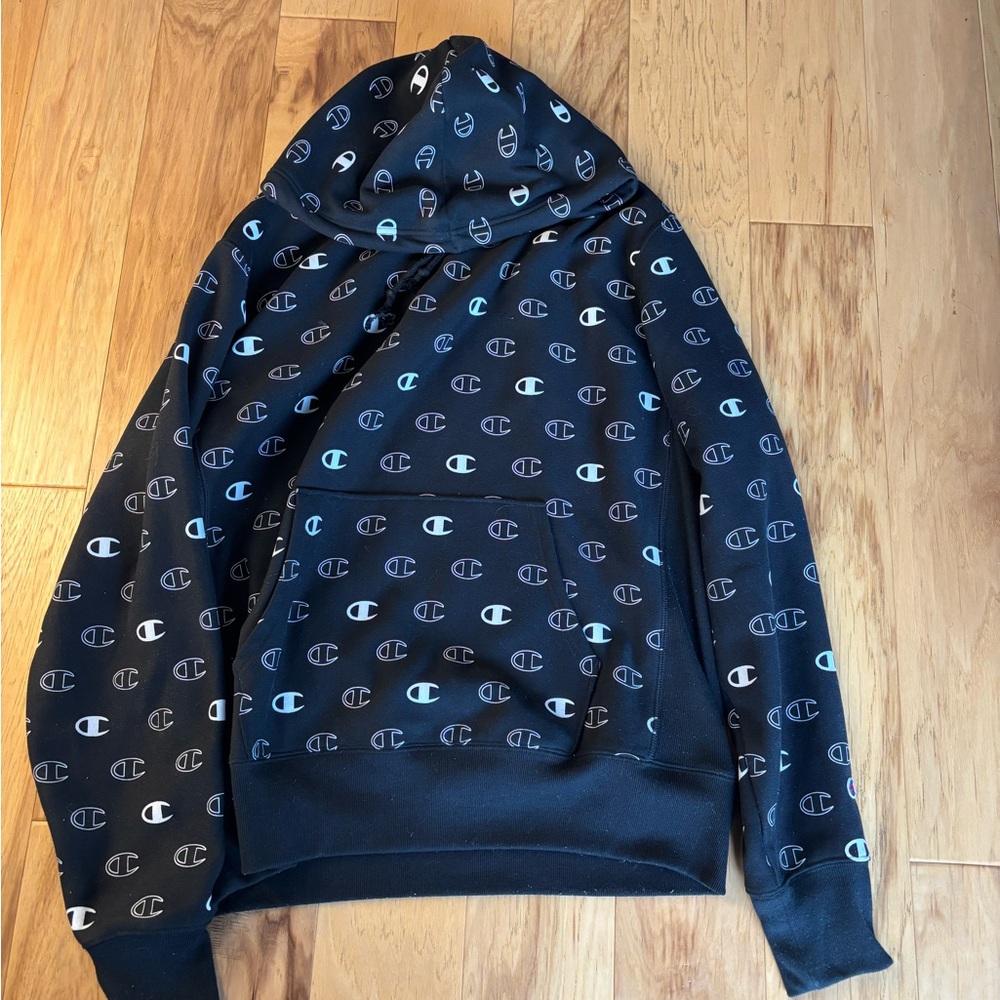 Champion Black Hoodie with All-Over Logo - Picture 5 of 8